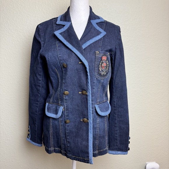 DG2 Diane Gilman Women's Jacket Blazer Denim Button Front Embroidery Size XS - Picture 1 of 9